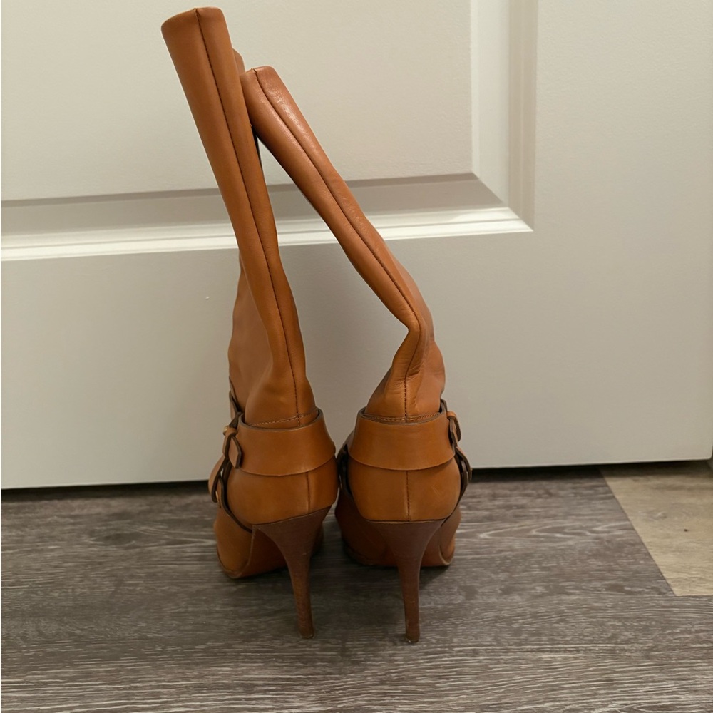 Ralph Lauren Cognac Leather High-Heel Slouch Boots - Picture 5 of 9